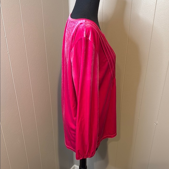 Weekend Suzanne Betro Women’s Large Pink Pleated Relaxed Tunic Blouse V Neck - Picture 3 of 5